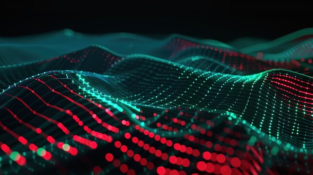 Product Surface with Glowing Scanning Grating, Dimensional Deviations Shown as Colored Contour Map (Green for Pass, Red for Fail), Real-Time Data Updating, Dark Background, Precision Manufacturing Con