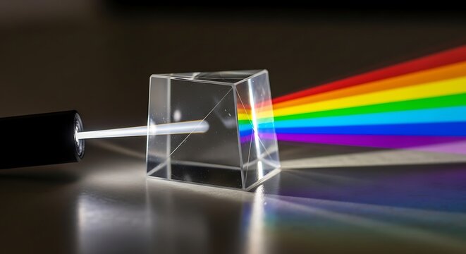 Light dispersion through prism, showcasing vibrant spectral components