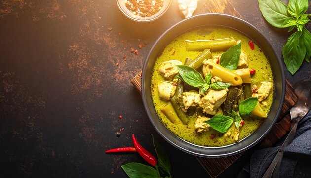 Delicious Thai Green Curry with Chicken and Vegetables.