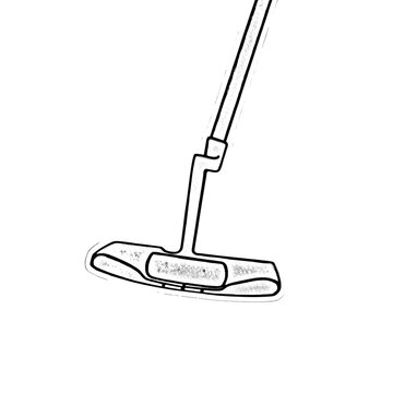 Black and white sketch of a golf putter, mallet style head, textured grip, angled shaft, minimalist art, isolated on transparent background.