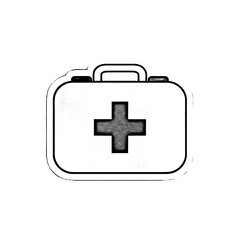 Fototapeta premium Classic white medical kit with black symbol, portable handle, textured surface, hand drawn style, isolated medical emergency container.