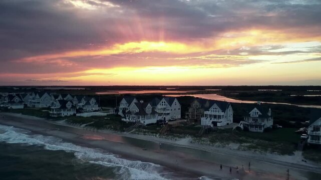 aerial sunset over Topsail Island, North Carolina
