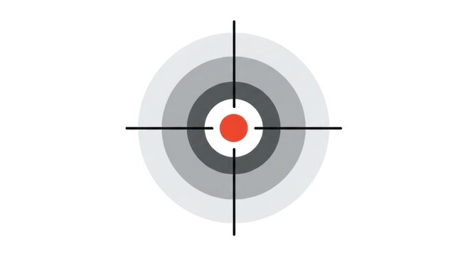 A crosshair target with concentric circles and a red dot in the center, set against a white background with a black border.