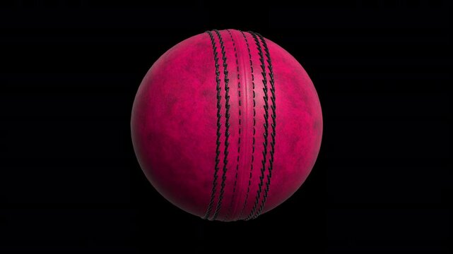A high‑quality 4K 3D animation of a pink leather cricket ball with realistic stitching and detailed texture. 