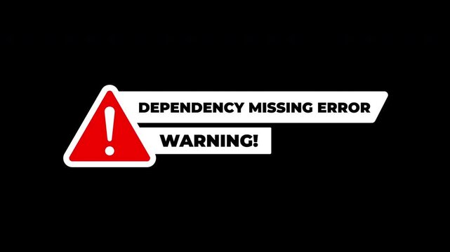 Dependency Missing Error Warning Symbol Animation With Red Hazard Icon And Exclamation Mark For System Alert On Black