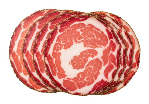 Thin slices of cured meat capicola isolated on transparent background