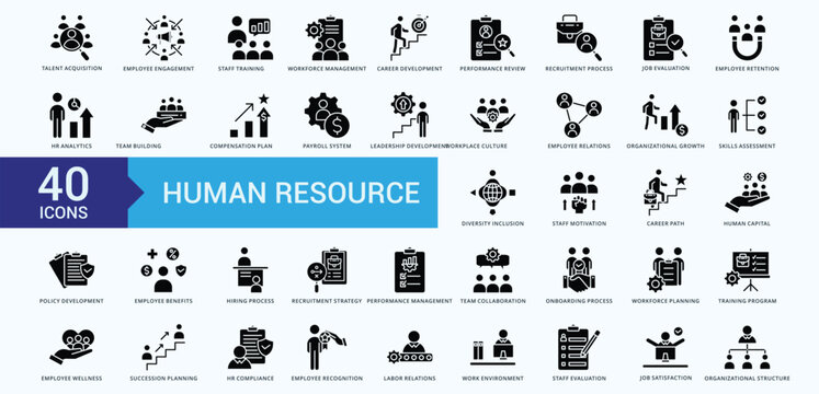 Human Resource Icon Pack Illustration Vector Glyph Style 