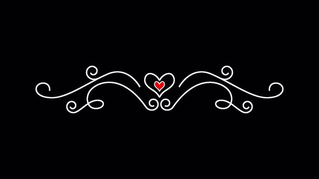 Heart brust line anmation with alpha channel, ornamental divider motifs. Decorative divider for wedding and anniversary