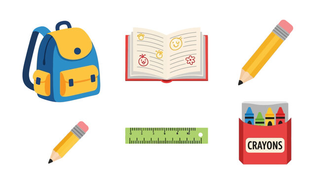 School supplies on white background.