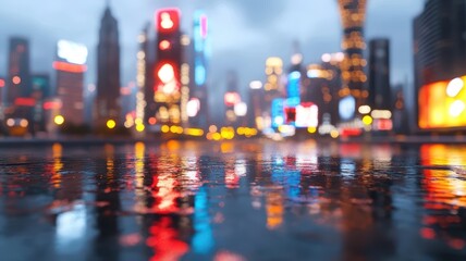 Fototapeta premium Cityscape lights reflection water vibrant cityscape illuminated by numerous lights their reflections shimmering on the water surface