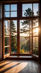Obraz premium Open Window to a Golden Morning in Nature