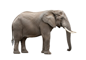 Fototapeta premium An adult elephant with large ears and tusks standing isolated on transparent background