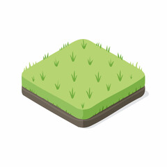 Isometric square of green grass and soil 