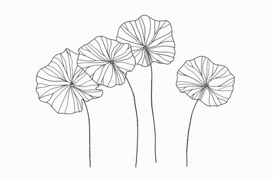 Centella leaf line drawing minimal simple outline vector botanical design black white clean background