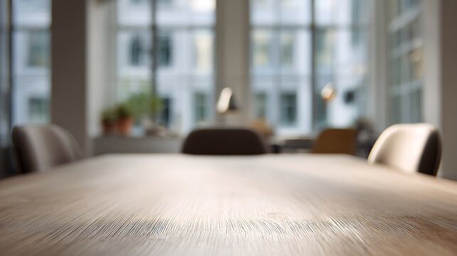 Empty tabletop as the main subject representing the beginning of a work session, modern office background softly blurred with neutral tones, clean diffused lighting ensuring clarity and professionalis