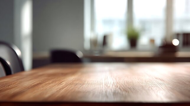 Empty tabletop as the main subject representing the beginning of a work session, modern office background softly blurred with neutral tones, clean diffused lighting ensuring clarity and professionalis