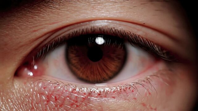 Extreme Macro Brown Eye Pupil Expansion with Detailed Iris Texture and Micro Veins
