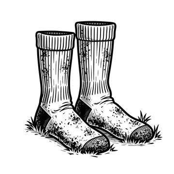 Vector Pinocut Vintage graphic of a pair of old socks resting on the ground.