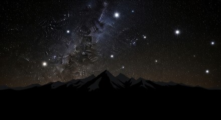 Fototapeta premium A breathtaking panoramic view of the vast cosmos illuminating a majestic mountain range at night, showcasing the beauty and wonder of the universe and its endless celestial expanse