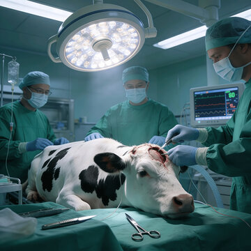 The cow entered the operating room and underwent a craniotomy.