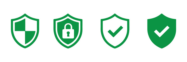 Obraz premium Security Shield Icons – Lock and Check Mark Protection Symbols, Safe Privacy Vector Set
