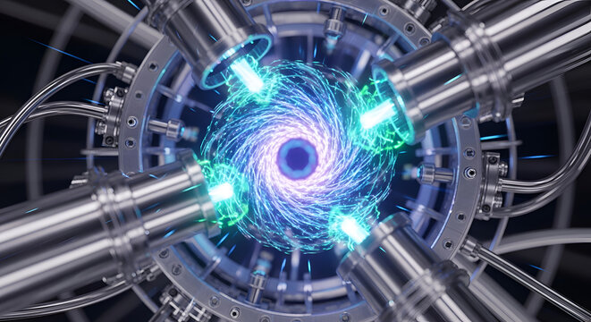 Futuristic nuclear fusion reactor core technology.