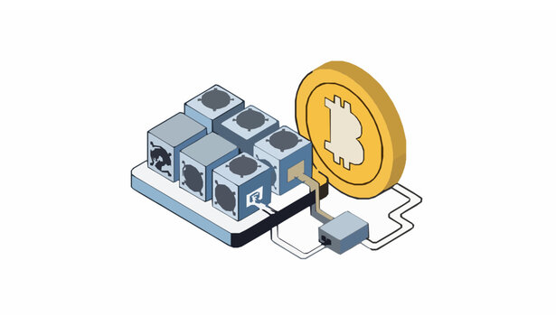 Minimal crypto mining setup isometric vector illustration