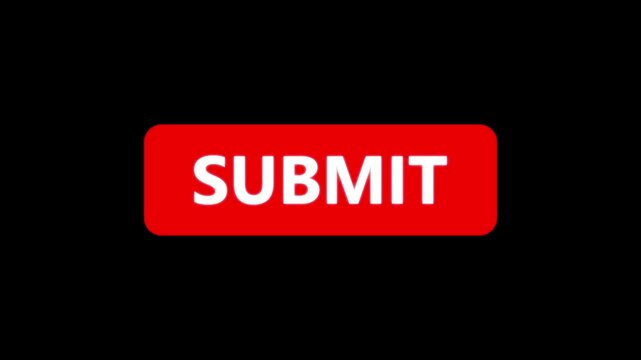 Submit button click animation with arrow cursor, clean UI press action on transparent background, video editing template, 4K resolution with alpha channel.
