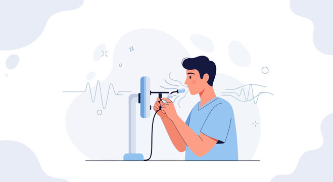 Man performing spirometry test for lung function, medical concept illustration