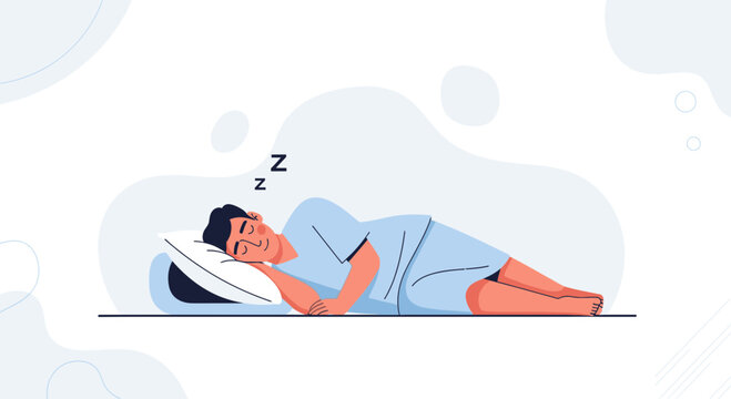 Man Sleeping Peacefully on Pillow, Zzz Symbols, Calm Rest, Healthy Sleep Concept