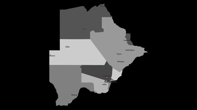 Vector map of Botswana with names of cities and with borders city