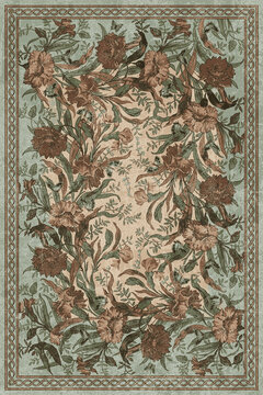 Vintage Folk style traditional printed Carpet with trending colors and texture in high resolution
