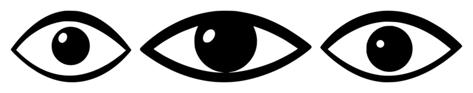Eye icon set with solid black graphic on white background featuring eye, computer, vision, scanning with technology and design