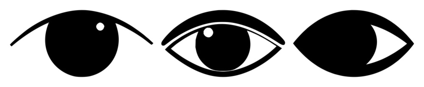 Eye icon set with solid black graphic on white background featuring eye, computer, vision, scanning with technology and design