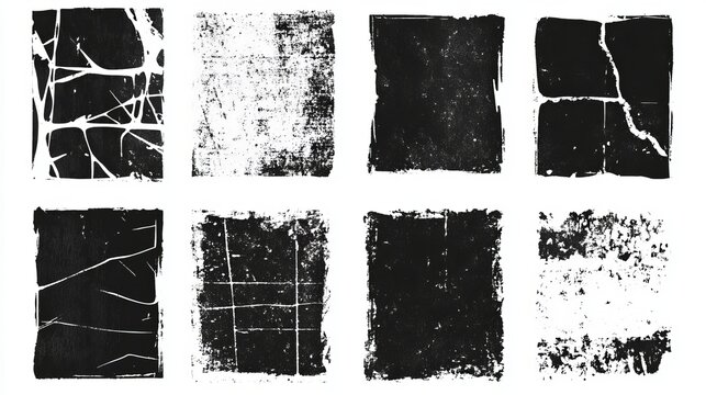 Distressed black grain texture set with grunge scratches overlay