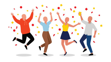 Fototapeta premium Diverse Group of Happy People Celebrating Success and Jumping with Confetti for Corporate Achievement or Festive Party