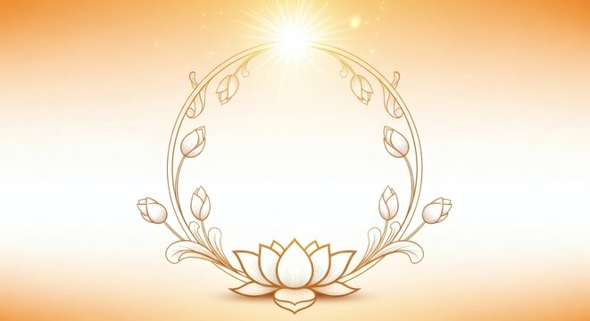 Golden lotus wreath on orange