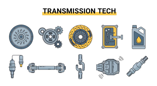 Illustration of ten automotive transmission technology components