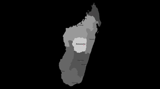 Vector map of Madagascar with names of cities and with borders city