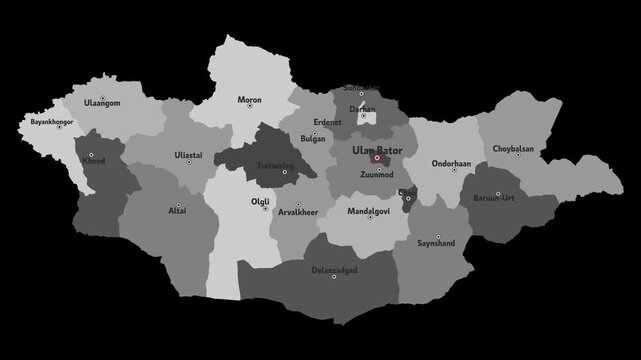 Vector map of Mongolia with names of cities and with borders city