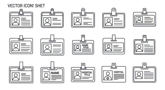 Set of Identity Card Icons, Vector Collection of Badges and Access Passes