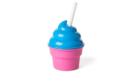 Fototapeta premium Blue and pink gradient illustrated cup with straw on white background drinking straw