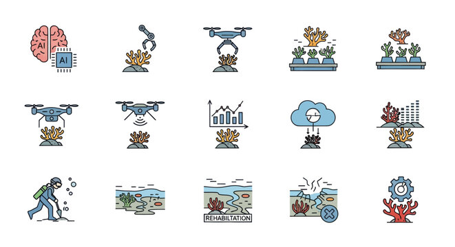 AI and Drone Technology for Coral Reef Conservation and Research Icons