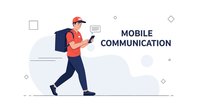 Delivery man using mobile phone for communication and navigation, mobile communication concept