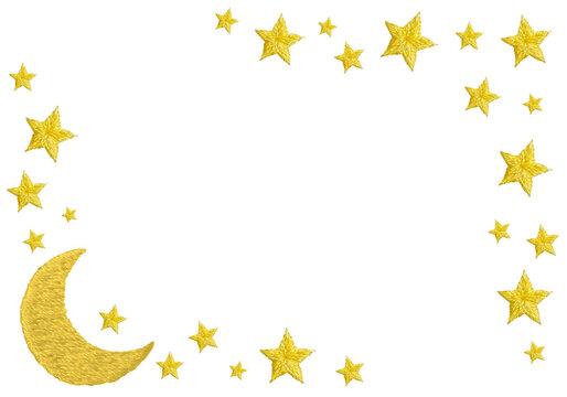 手刺繍の星と月の横フレーム