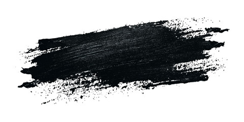 Black textured brush stroke on white background  Vector modern black hand painted grunge brush stroke with splatters of paint stroke