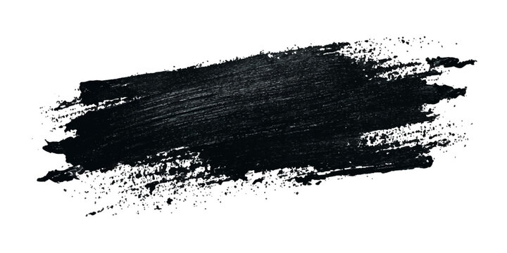 Black textured brush stroke on white background  Vector modern black hand painted grunge brush stroke with splatters of paint stroke