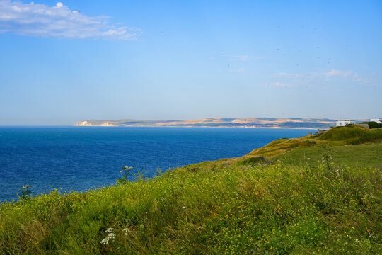 Panoramic view of the Opal Coast shoreline looking towards Cap Blanc-Nez from Cap Gris-Nez, France