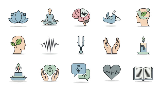 Holistic Wellness Icons: Mind, Body, Soul, Nature, Health, and Peace