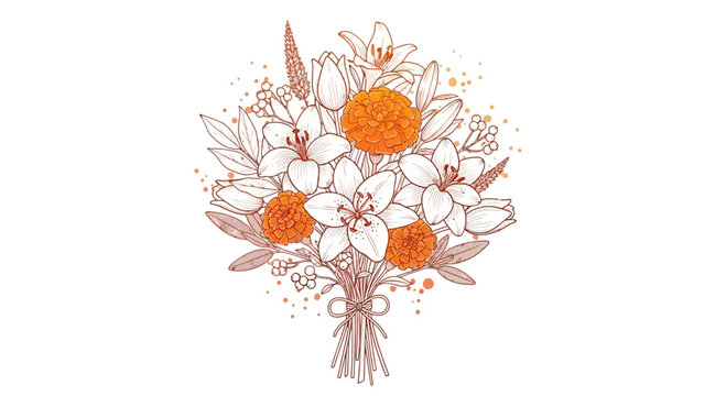 Elegant floral bouquet illustration with lilies and orange flowers on white background
